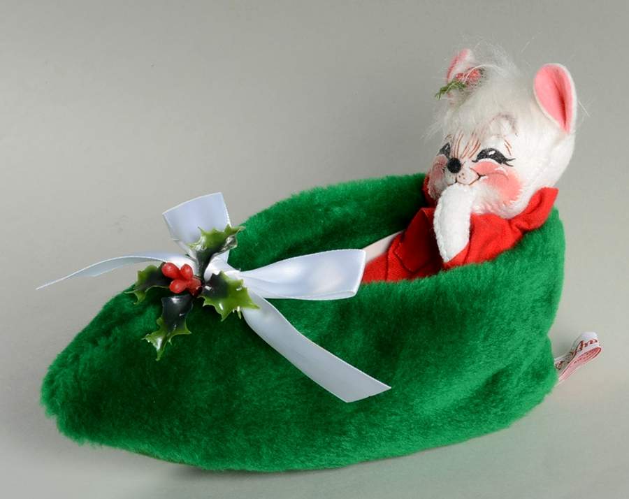 Christmas Mice Mouse In Green Slipper - No Box by Annalee-1