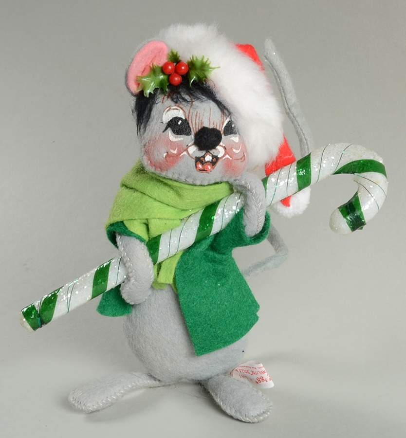 Christmas Mice Mouse With Candy Cane-Green - No Box by Annalee-1
