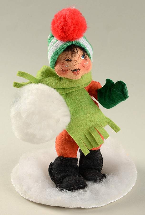 People Christmas Boy With Snowball Green Hat - No Box by Annalee-1