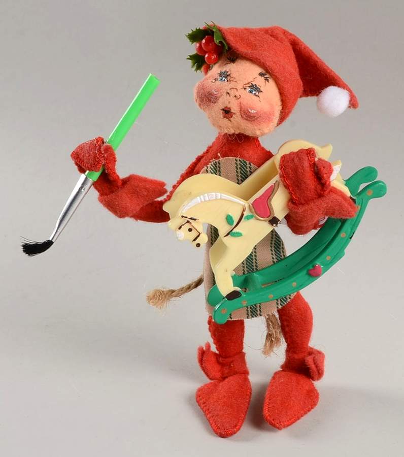 Annalee Christmas Doll Red Workshop Elf W/Rocking Horse - No Box by Annalee-1