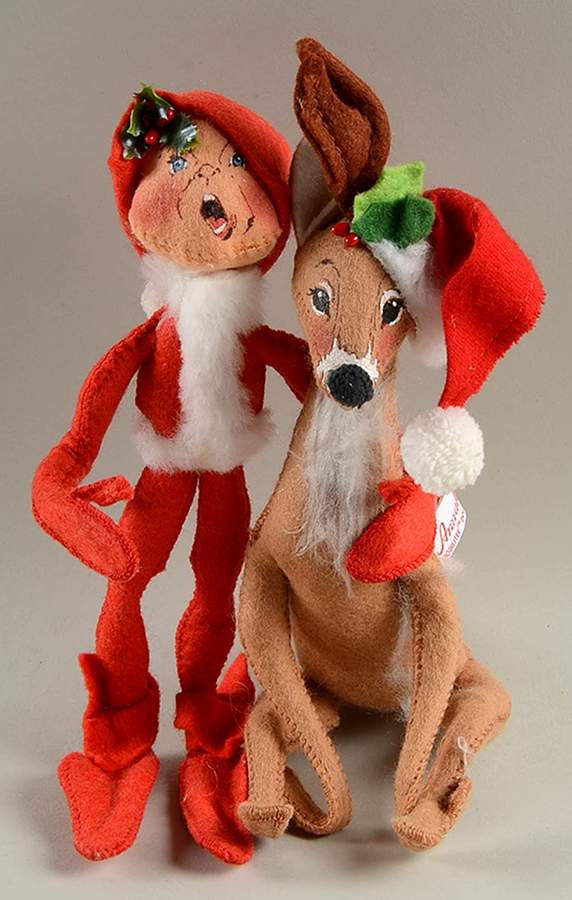 Annalee Christmas Doll Red Elf Hugging Reindeer-Sitting - No Box by Annalee-1