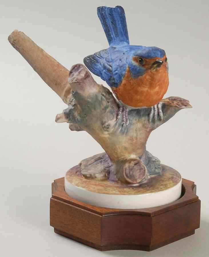 Albany Fine China Figurines Eastern Bluebird With Wooden Base - No Box by Albany Fine China-1