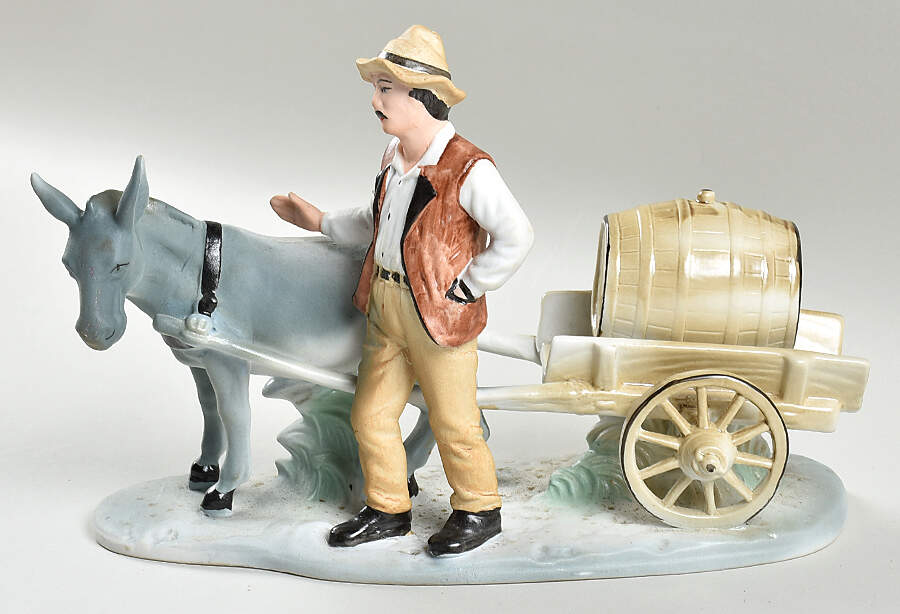 Arpo Figurines Man With Donkey, Cart & Barrel - No Box by Arpo-1