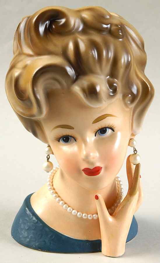 Ardco Dallas Head Vase Lady Hand Up Blue Floral Embos - No Box by Ardco Dallas-1