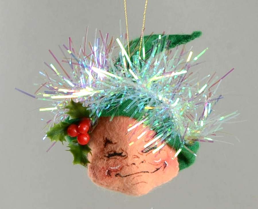 Annalee Christmas Ornaments Tinsel Elf Head-Green - No Box by Annalee-1