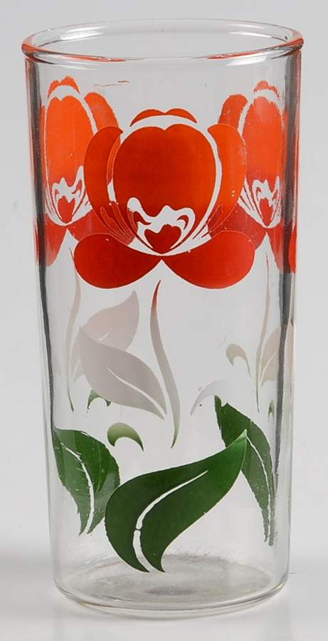 Swanky Swigs Glassware Red Floral - No Box by Hazel-Atlas-1