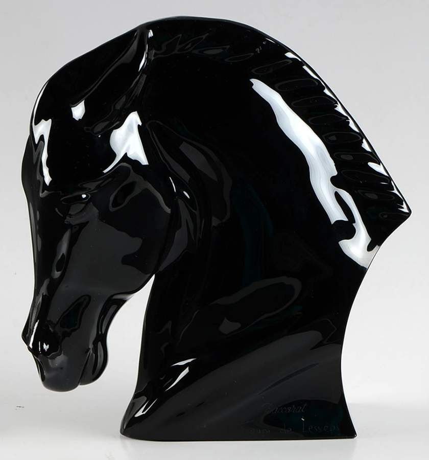 Baccarat Crystal Figurines Horse's Head-Black-Signed - No Box by Baccarat-1