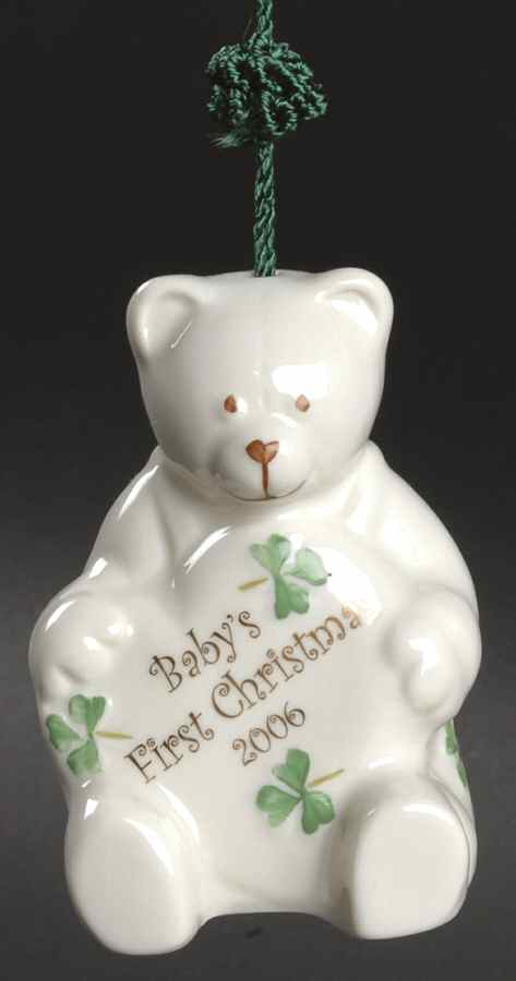 Babys 1st Christmas Shamrock Bear - With Box by Belleek Pottery (Ireland)-1