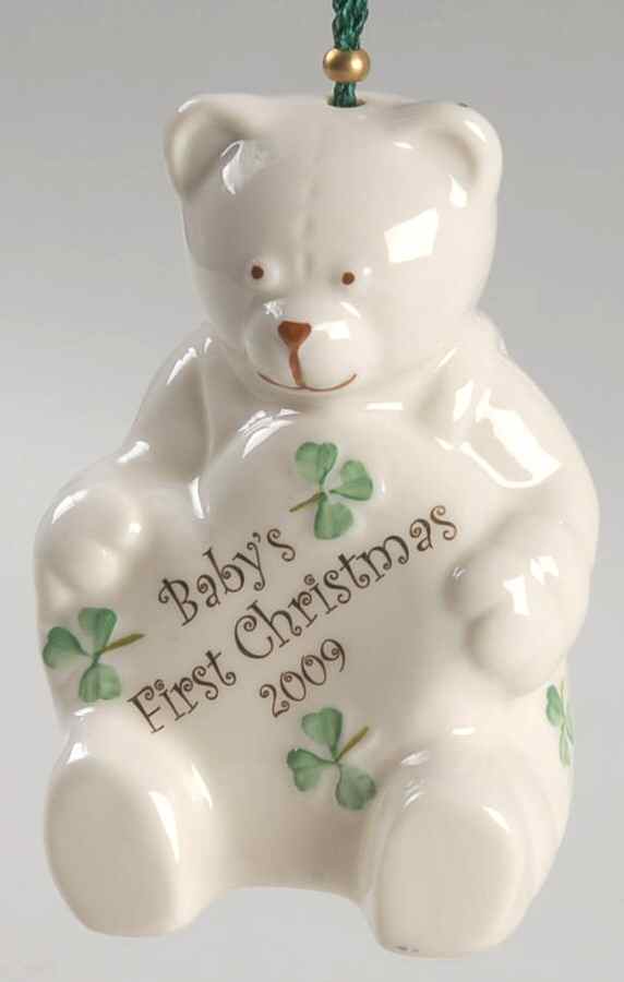 Babys 1st Christmas Shamrock Bear - No Box by Belleek Pottery (Ireland)-1