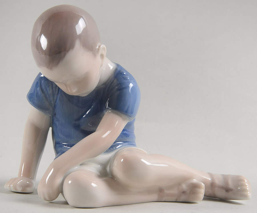 Children Boy Sitting Looking Down-Blue - No Box by Bing & Grondahl-1