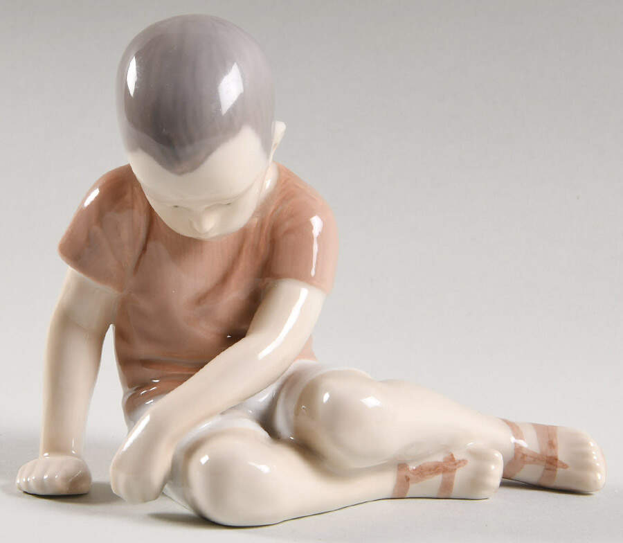 Children Boy Sitting Looking Down-Red - No Box by Bing & Grondahl-1