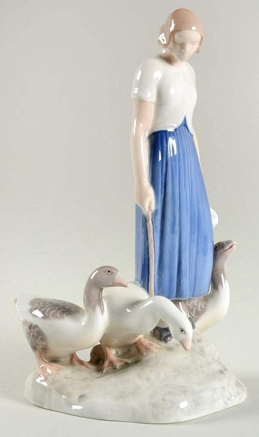 Children with Animals Goose Girl - No Box by Bing & Grondahl-1