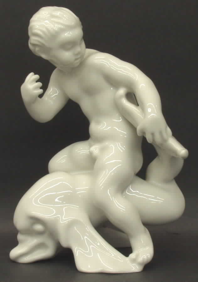 Kai Nielsen Figurines Sea Boy Riding A Dolphin-White - No Box by Bing & Grondahl-1