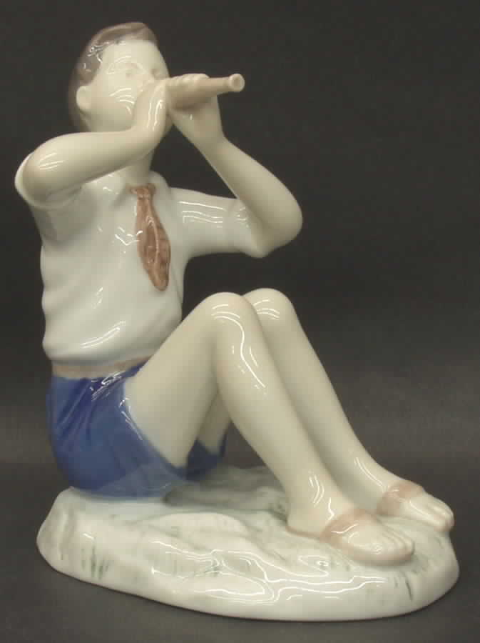 Children Boy Playing Flute - No Box by Bing & Grondahl-1