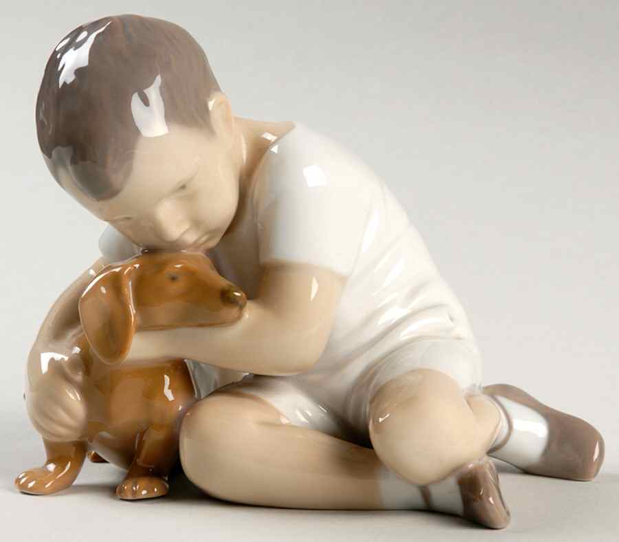 Children with Animals Boy With Dog-White - No Box by Bing & Grondahl-1