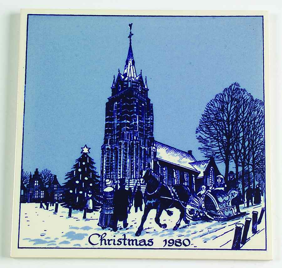 Blue Delft Christmas Tile Church At Schoonhoven - Boxed by Blue Delft-1