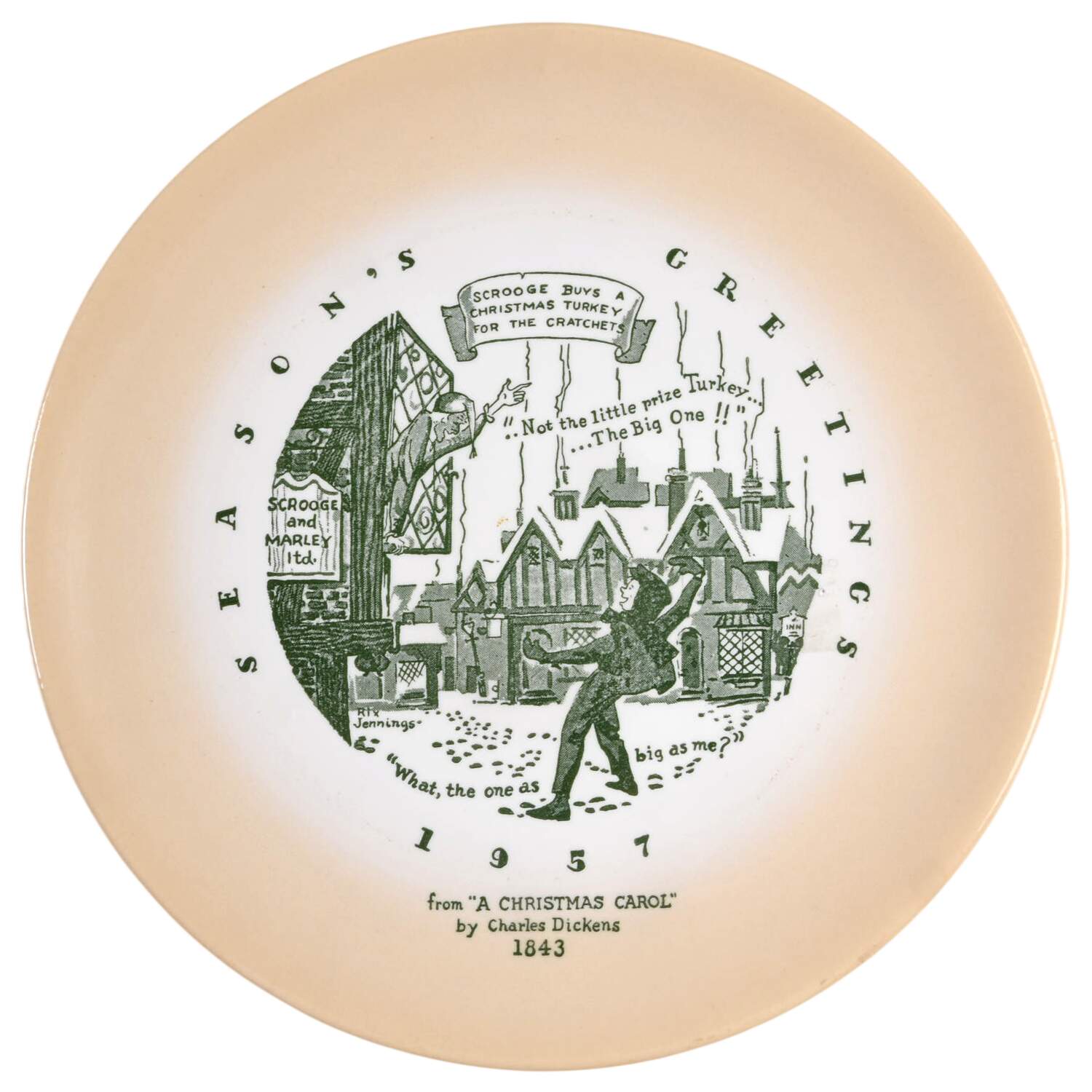 Christmas Season's Greeting-Scrooge-Green - No Box by Buffalo Pottery-1