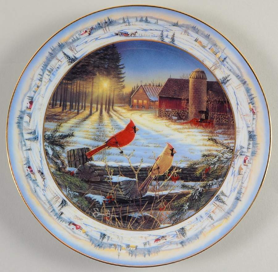 Pinegrove's Winter Cardinals Pinegroves Sunset - No Box by Bradford Exchange-1