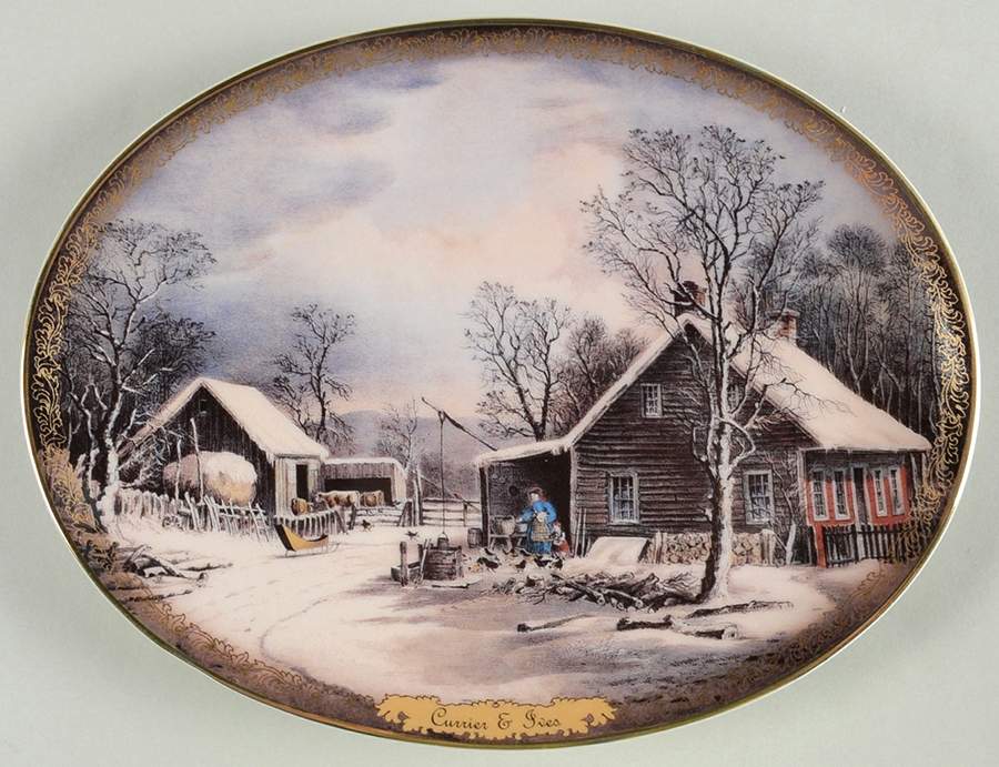 Currier & Ives Christmas Plates Winter Morning-Feeding The Chickens - No Box by Bradford Exchange-1