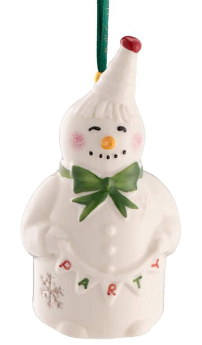 Snowman-Bell-Ornament Party Snowman - Boxed by Belleek Pottery (Ireland)-1