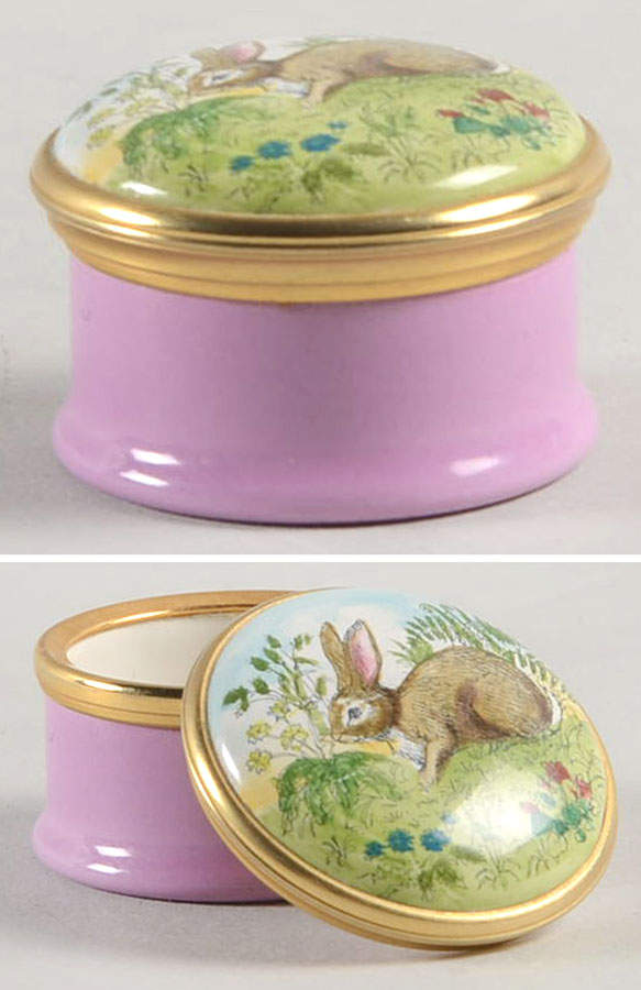 Bilston and Battersea Enamel Box Rabbit In Garden - No Box by Bilston-England-1