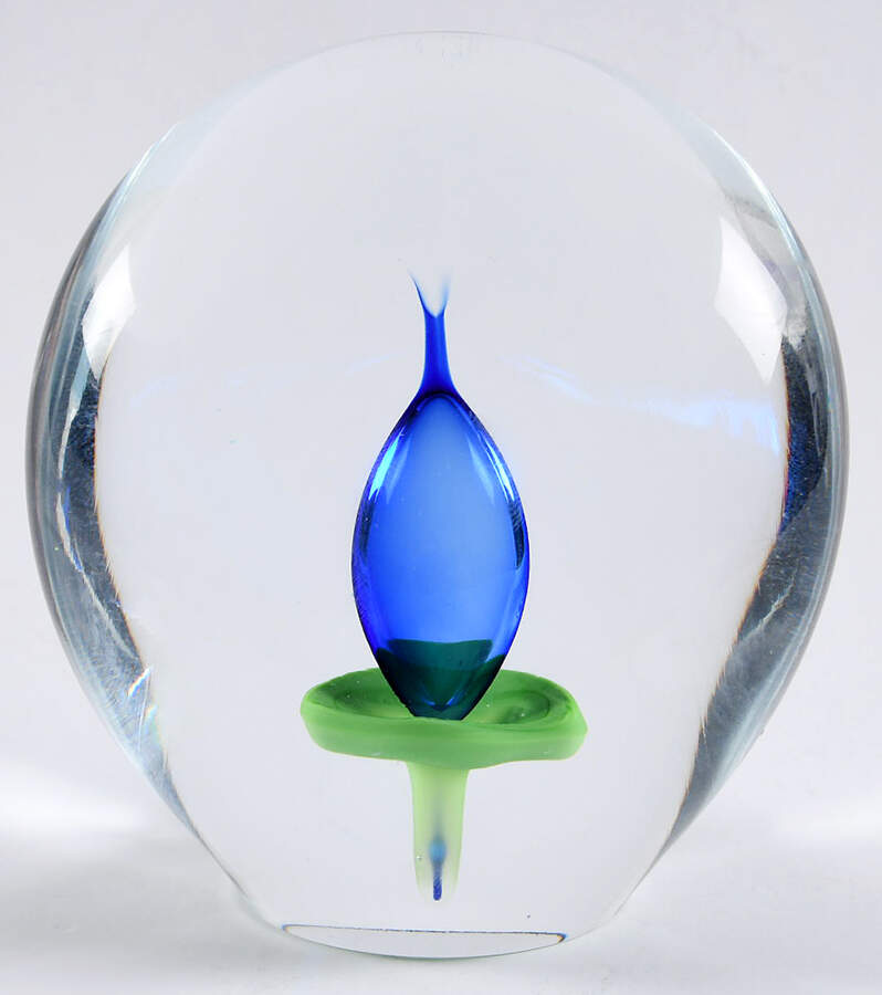 Art Glass Paperweights Blue Flower Bulb - No Box by Beranek-1