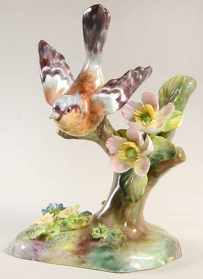 Bird Figurines Finch On Apple Blossom Branch - No Box by Crown Staffordshire-1