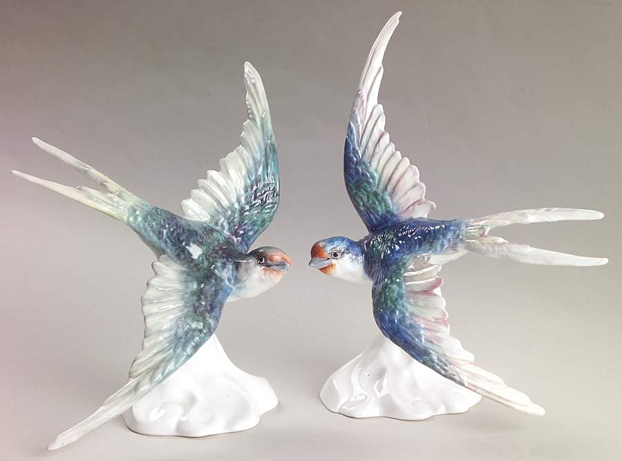 Bird Figurines Swallows-Pair - No Box by Crown Staffordshire-1