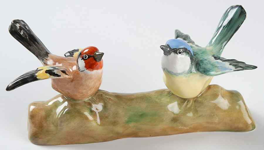 Bird Figurines Goldfinch & Tomtil On A Log - No Box by Crown Staffordshire-1