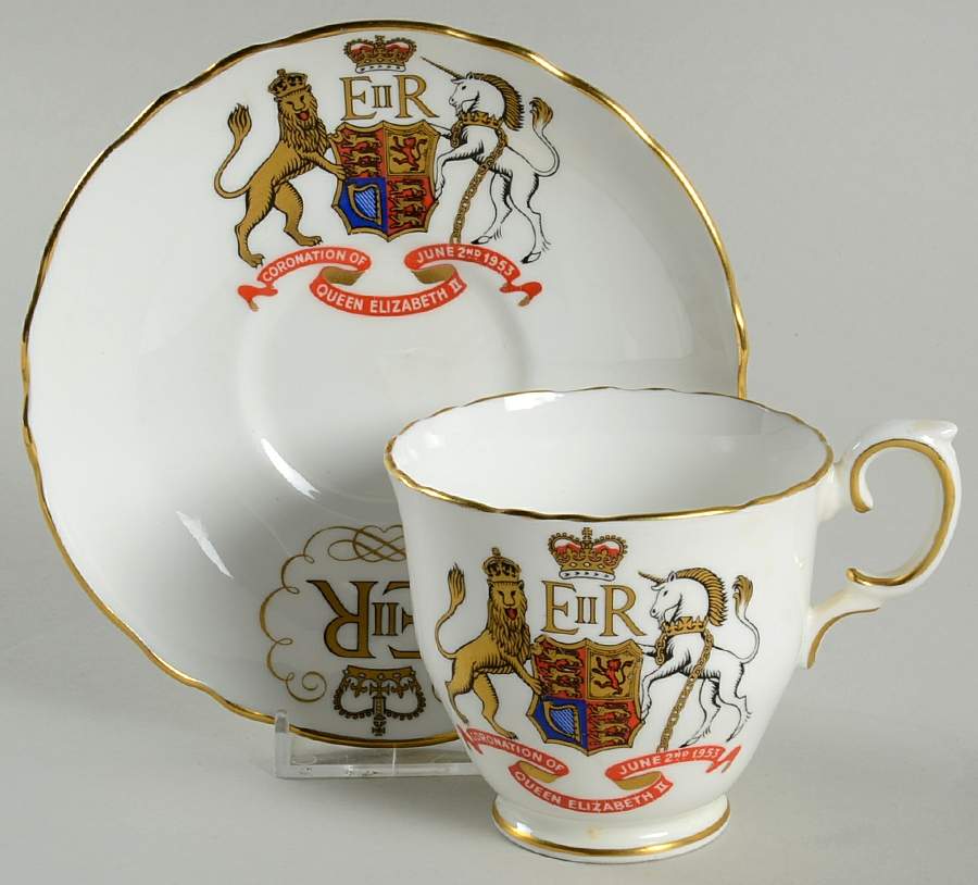Crown Staffordshire Royalty Giftware Elizabeth Ii Coronation Cup & Saucer - No Box by Crown Staffordshire-1