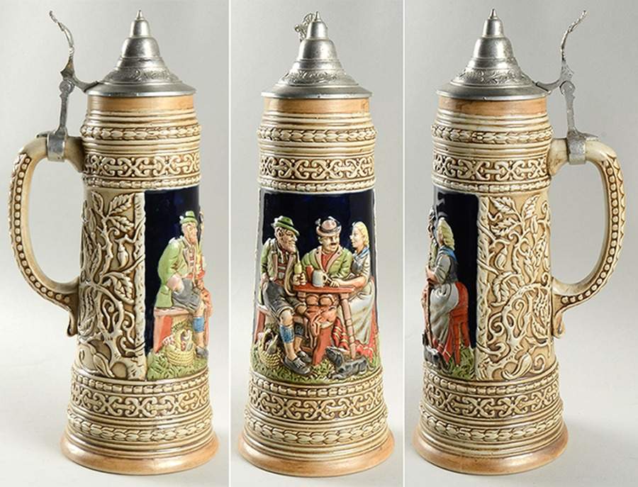 German-Style Beer Steins Two Men And Woman At Table - No Box by Ceramarte-1