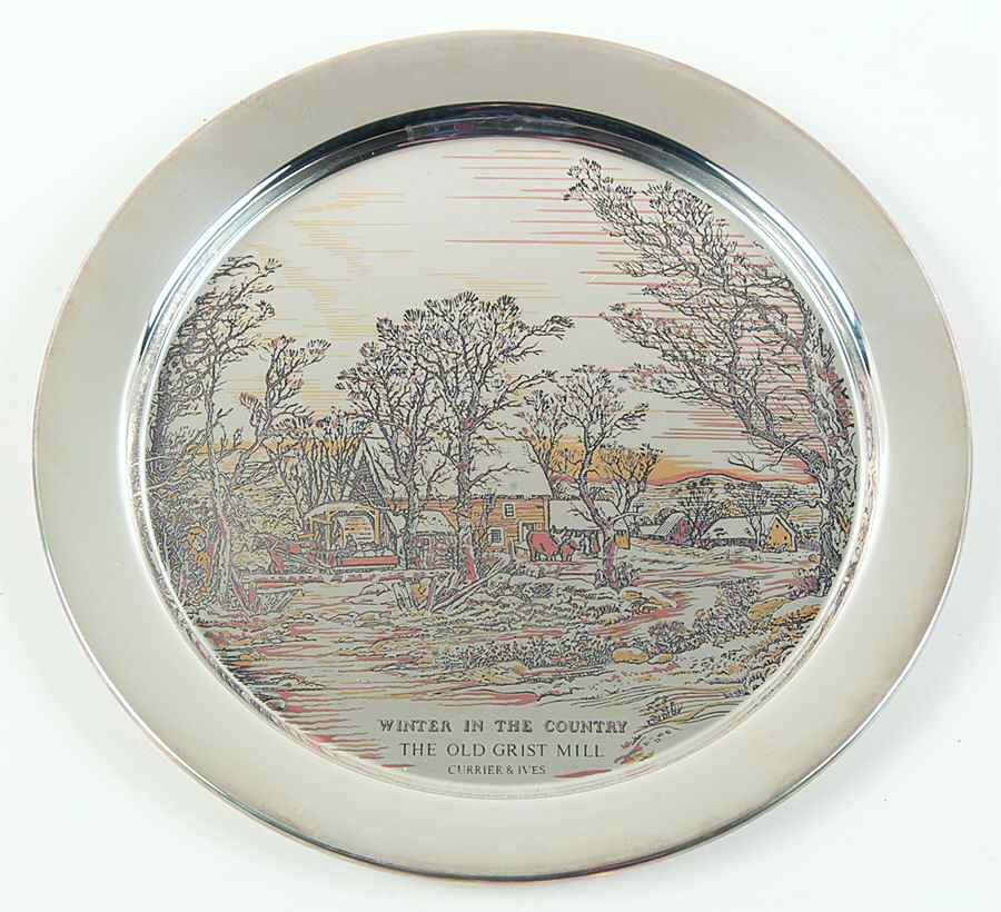 Currier & Ives-Sterling Winter In The Country Old Grist Mill - No Box by Danbury Mint-1