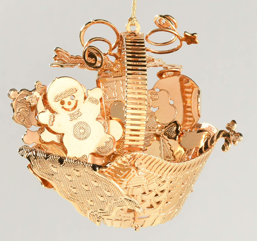 1996 Gold Christmas Ornament Collection Teddy Bear Basket - No Box by Danbury Mint-1