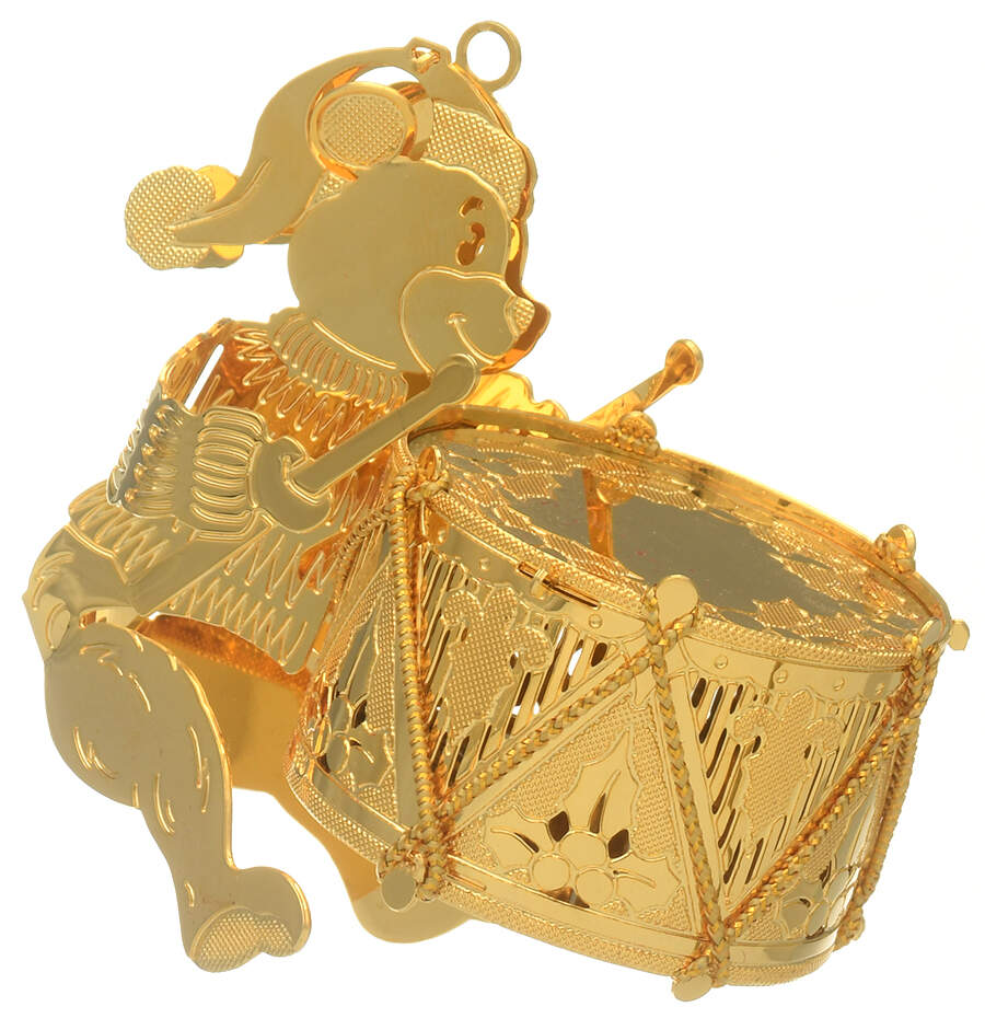 1996 Gold Christmas Ornament Collection Teddy Bear Drummer - No Box by Danbury Mint-1