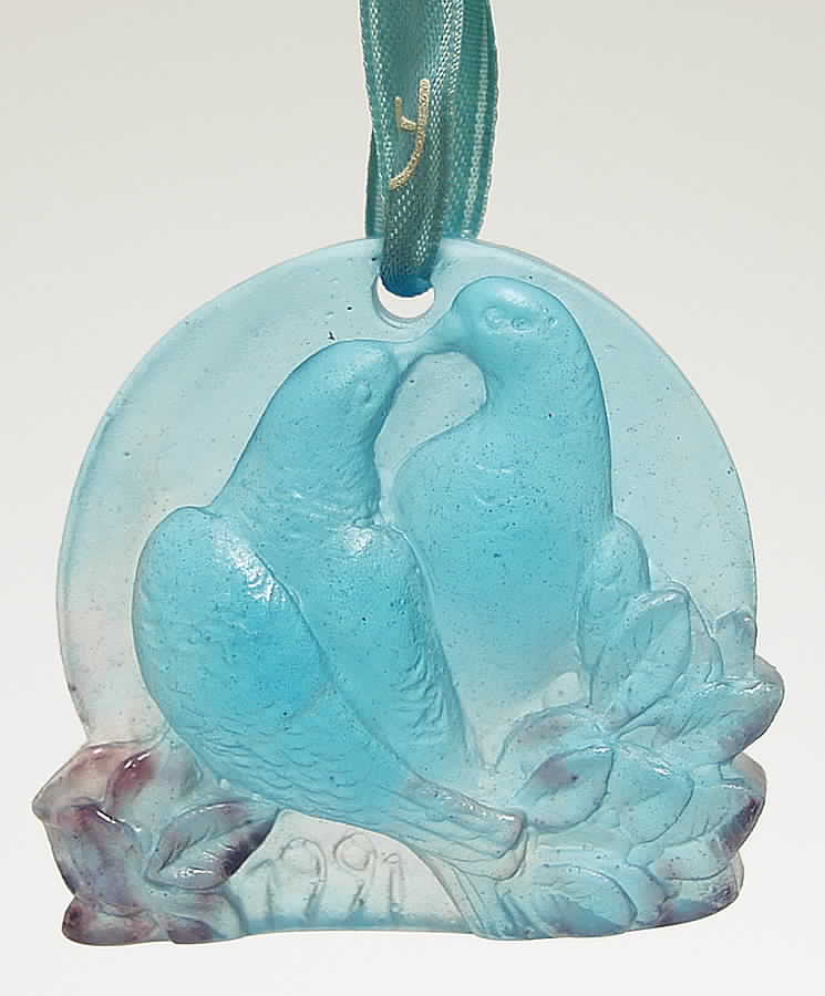 Daum Christmas Ornament-Crystal Two Turtledoves - Boxed by Daum-1
