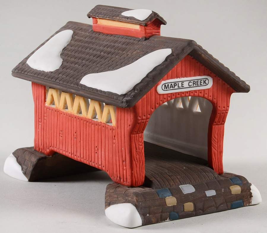New England Village Red Covered Bridge - No Box by Department 56-1