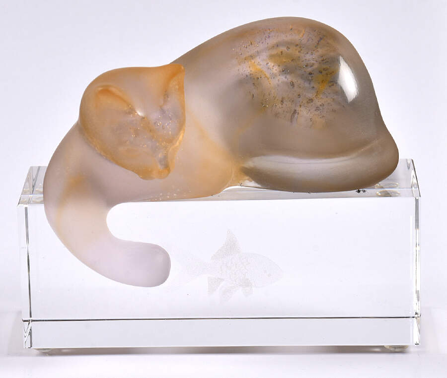 Daum Figurines Cat-Amber/Gray - With Box by Daum-1