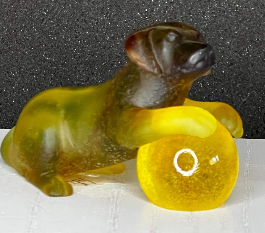 Daum Figurines Puppy With Ball-Amber/Gold - No Box by Daum-1