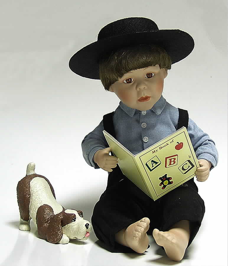 The Amish Way  Joshua With Book, Dog, And Hat - No Box by Danbury Mint-1