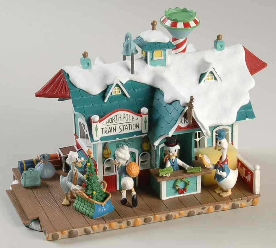 Disney Winter Wonderland North Pole Train Station - Boxed by Danbury Mint-1