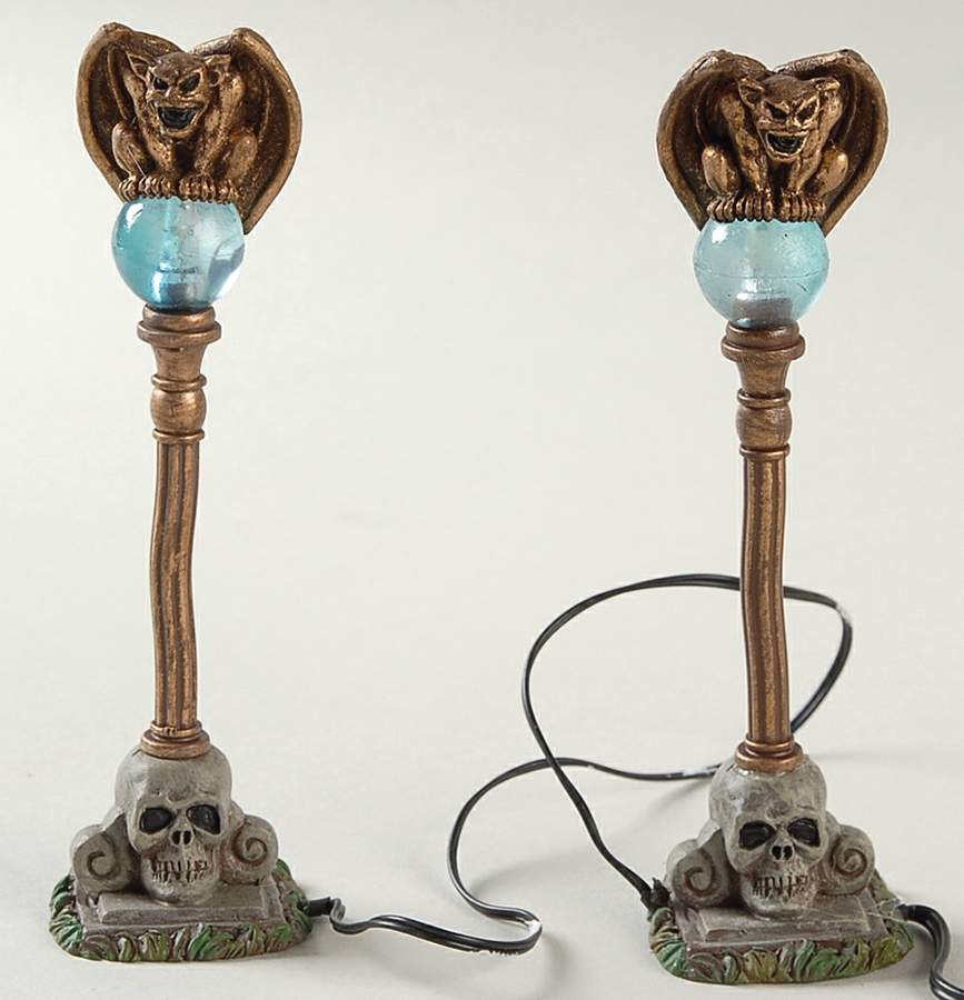 Snow Village Halloween Gargoyle Lamp Posts - No Box by Department 56-1