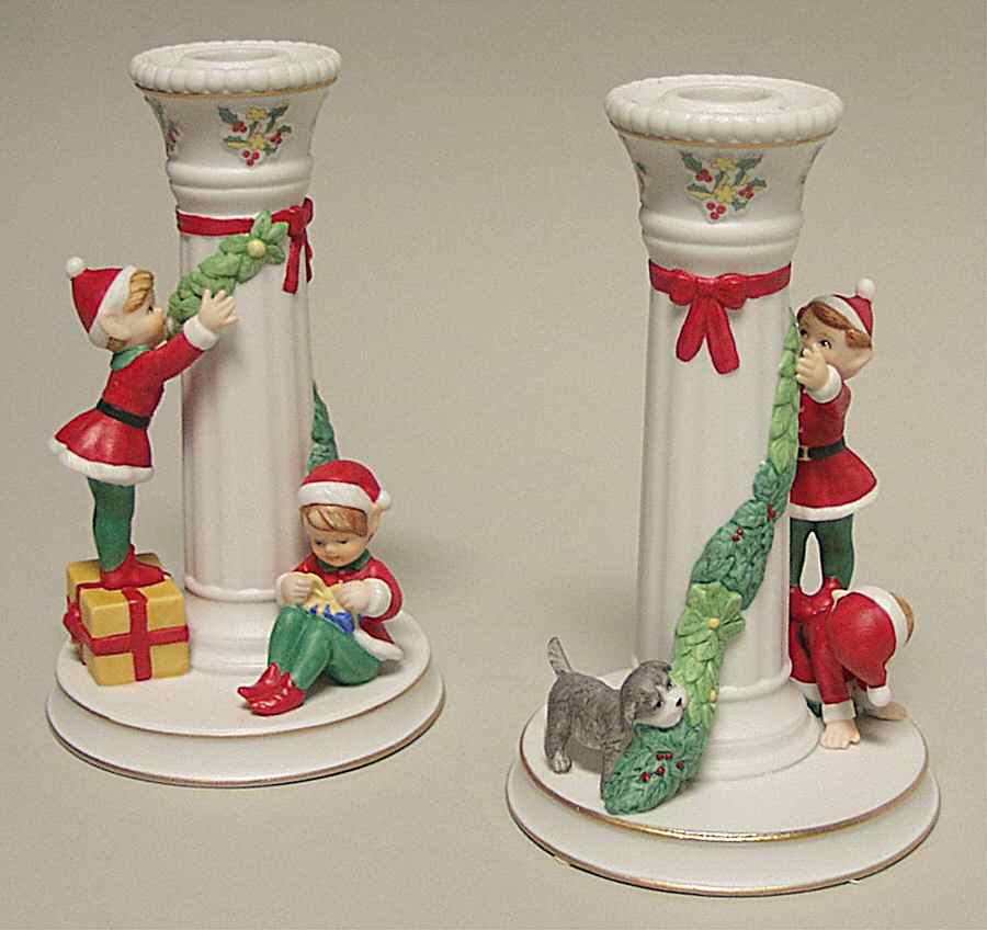 Christmas Candlesticks Santas Elves Candlestick-Pair - Boxed by Danbury Mint-1