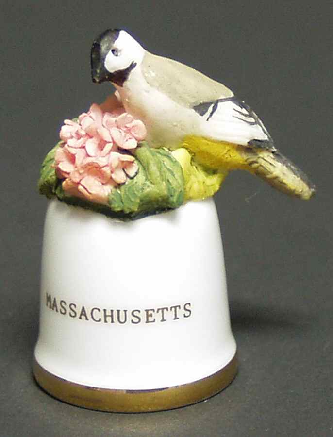 Birds and Flowers of the 50 States Massachusetts-Black Capped Chickadee - No Box by Danbury Mint-1