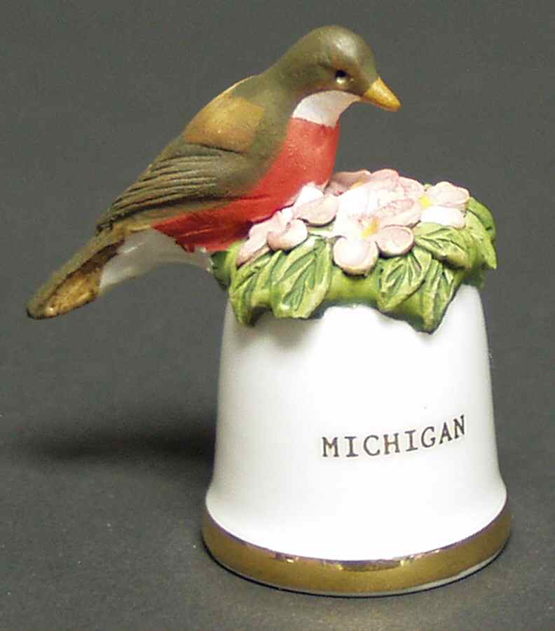 Birds and Flowers of the 50 States Michigan-Robin-Apple Blossom - No Box by Danbury Mint-1