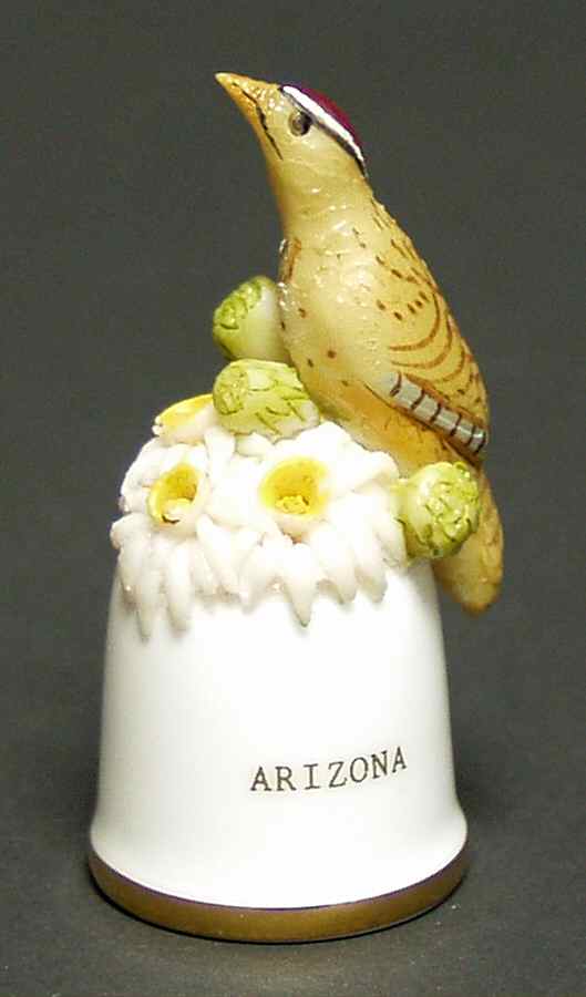 Birds and Flowers of the 50 States Arizona-Cactus Wren-Saguaro Blossom - No Box by Danbury Mint-1