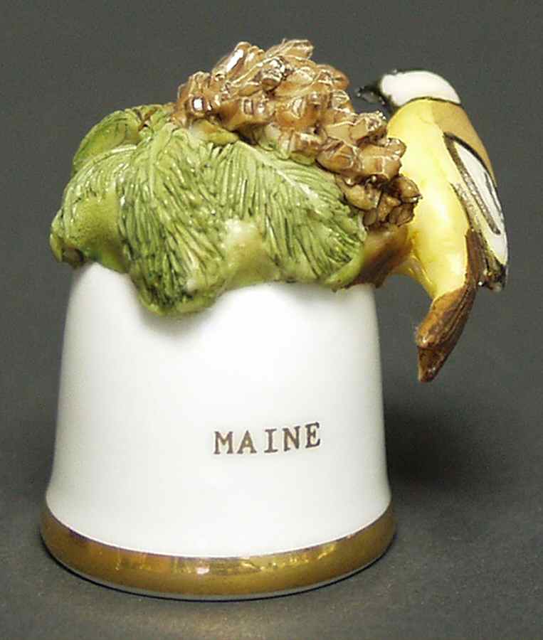 Birds and Flowers of the 50 States Maine-Chickadee/White Pine Cone&Tasser - No Box by Danbury Mint-1