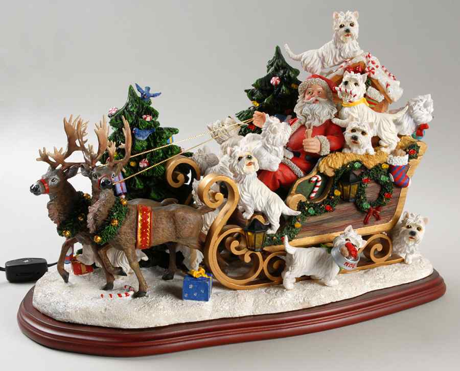Westie Christmas Figurines Westie Christmas Sleigh - With Box by Danbury Mint-1