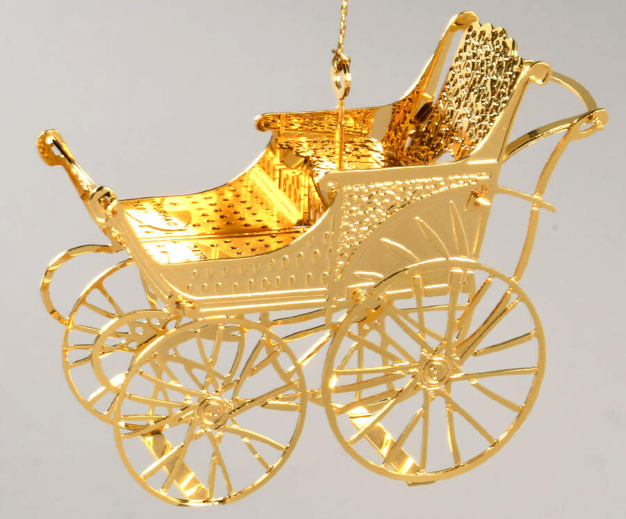 1988 Gold Christmas Ornament Collection Baby Carriage - With Box by Danbury Mint-1