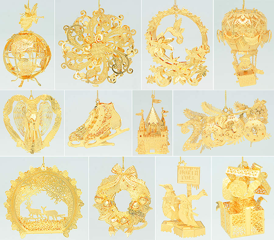 2000 Gold Christmas Ornament Collection Boxed Set Of 12 - Boxed by Danbury Mint-1