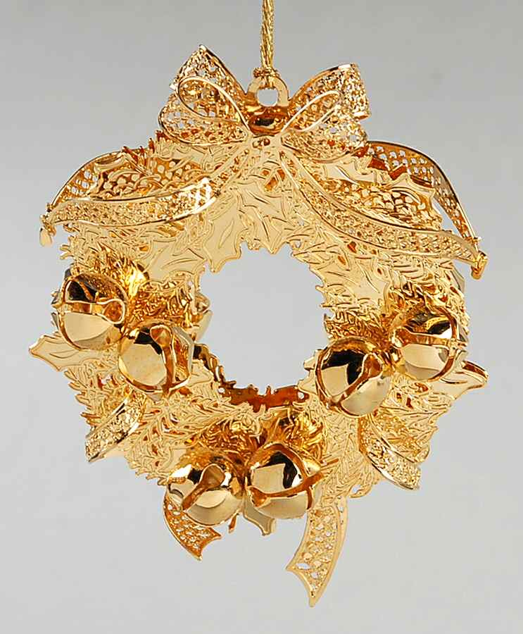 2000 Gold Christmas Ornament Collection Jingle Bell Wreath - No Box by Danbury Mint-1